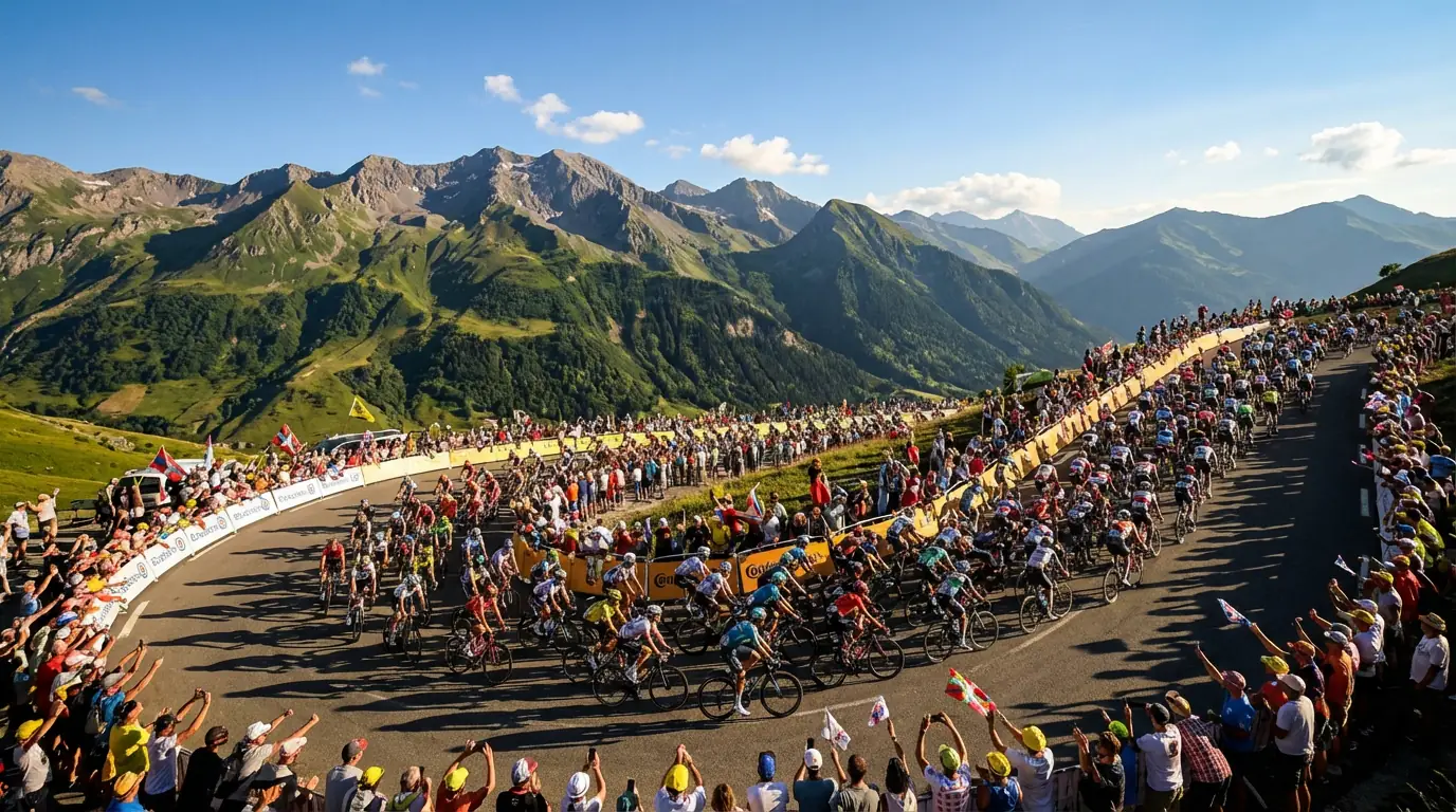 Professionelle Radrennfahrer bei einer Bergetappe der Tour de France