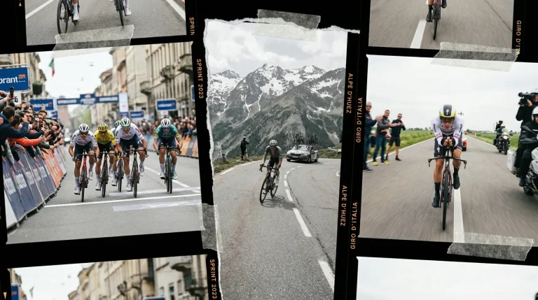 Verschiedene Szenen aus Radrennen symbolisieren Kombiwetten